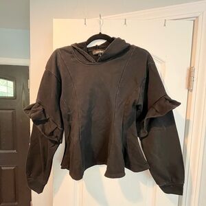 ~Lea & Viola~ Black Ruffled Hoodie Top